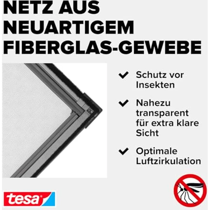 tesa Insect Stop Fliegengitter Ersatzrolle aus Fiberglas-Gewebe für tesa ALU COMFORT Mückennetz Fenster & Tür - Ersatz-Rolle 120cm x 250cm, anthrazit – Bild 5