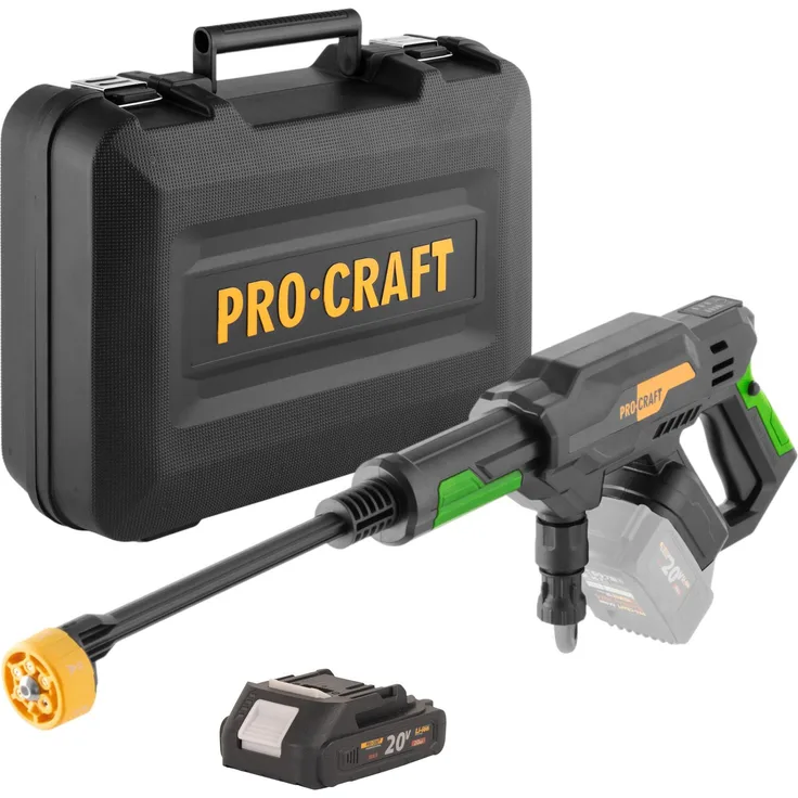 Procraft CW20bb Akku Hochdruckreiniger, 20 V, 30 bar, 180 l/h, Brushless, 1x 2,0 Ah Akku, mit Koffer - ohne Ladegerät
