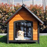 zooprinz Premium Hundehütte Luna, wetterfestes Vollholz, Dach zum Öffnen, Lamellentür, braun-schwarz, 2 Größen (L und XXL)