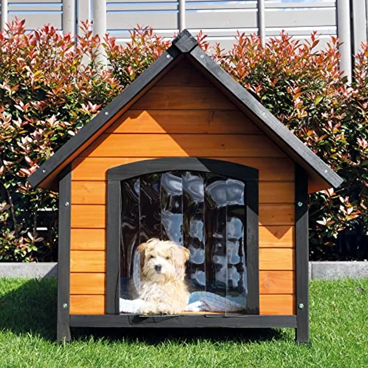 zooprinz Premium Hundehütte Luna, wetterfestes Vollholz, Dach zum Öffnen, Lamellentür, braun-schwarz, 2 Größen (L und XXL) – Bild 1