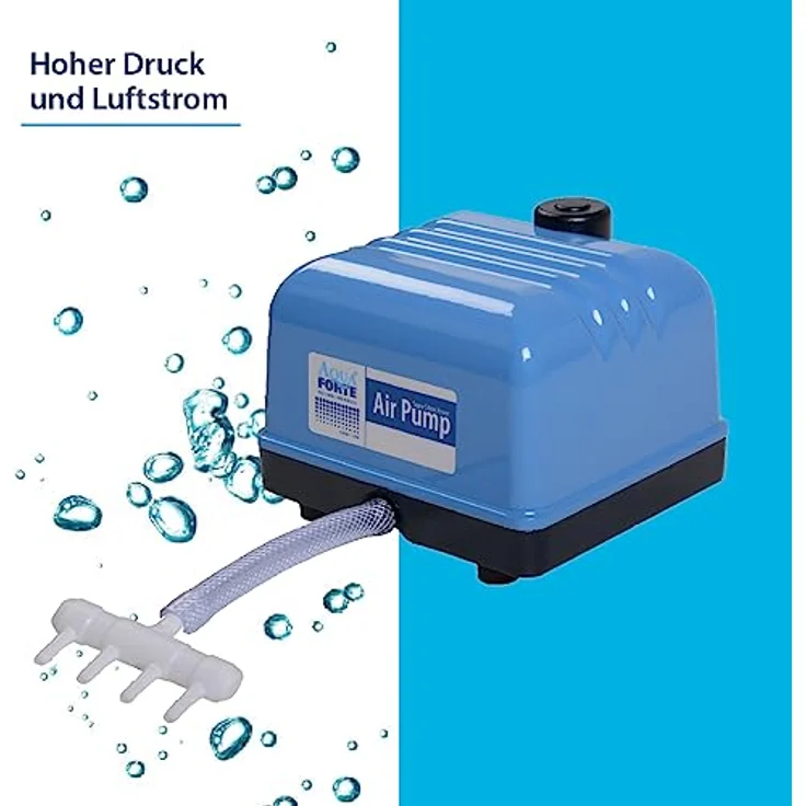 Aqua Forte Hi-Flow Luftpumpe V10FFP, 4 l/min (bei 1,2 m), 13x13x12 cm, blau – Bild 5