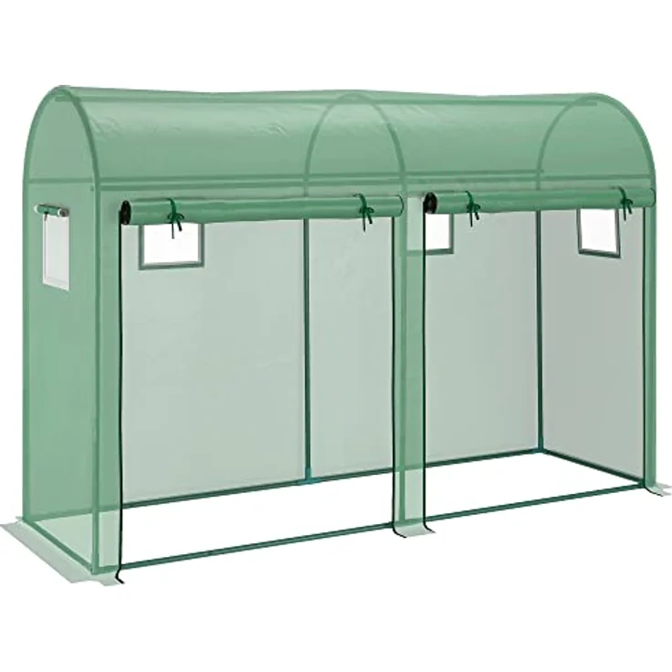 Outsunny Foliengewächshaus Tomatengewächshaus Treibhaus Folientunnel Frühbeet 4 Fenster und 2 Türen Grün Stahl PE-Kunststoff 300 x 100 x 200 cm – Bild 1