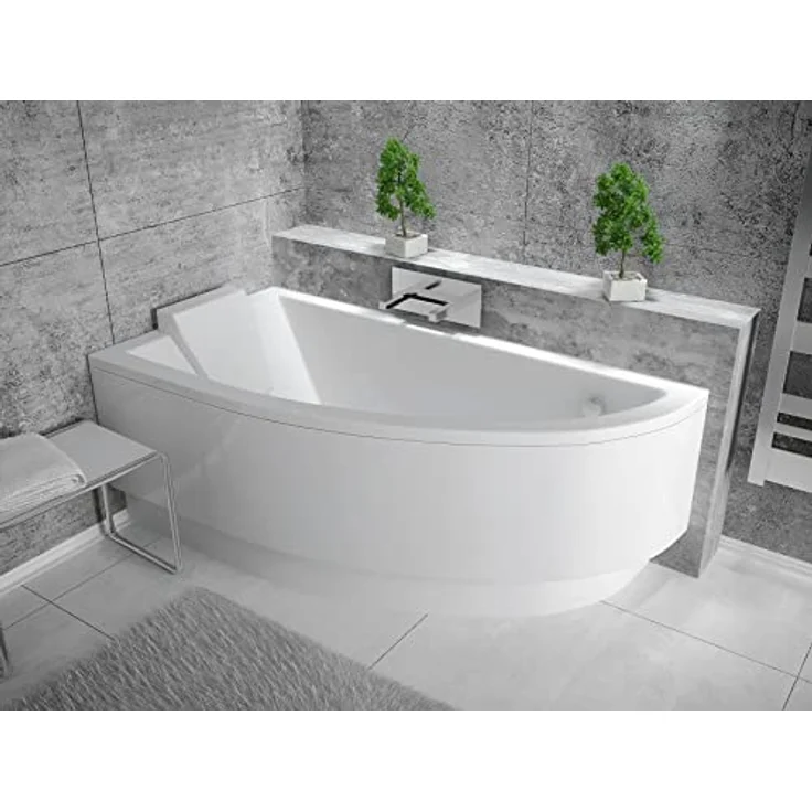 Besco BADLAND PRAKTIKA Eckbadewanne 150x70cm, weiße Acrylwanne mit automatischer Chrom Ablaufgarnitur, Komplettset mit Acrylschürze und Füßen, Made in EU – Bild 2