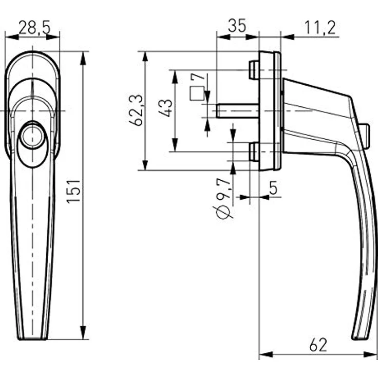 5 x Fenstergriff mit Druckknopf und 45° Raster 28 x 151 x 62 mm weiß Aluminium Türgriff Terassentürgriff Fensteroliven von SO-TECH® – Bild 4