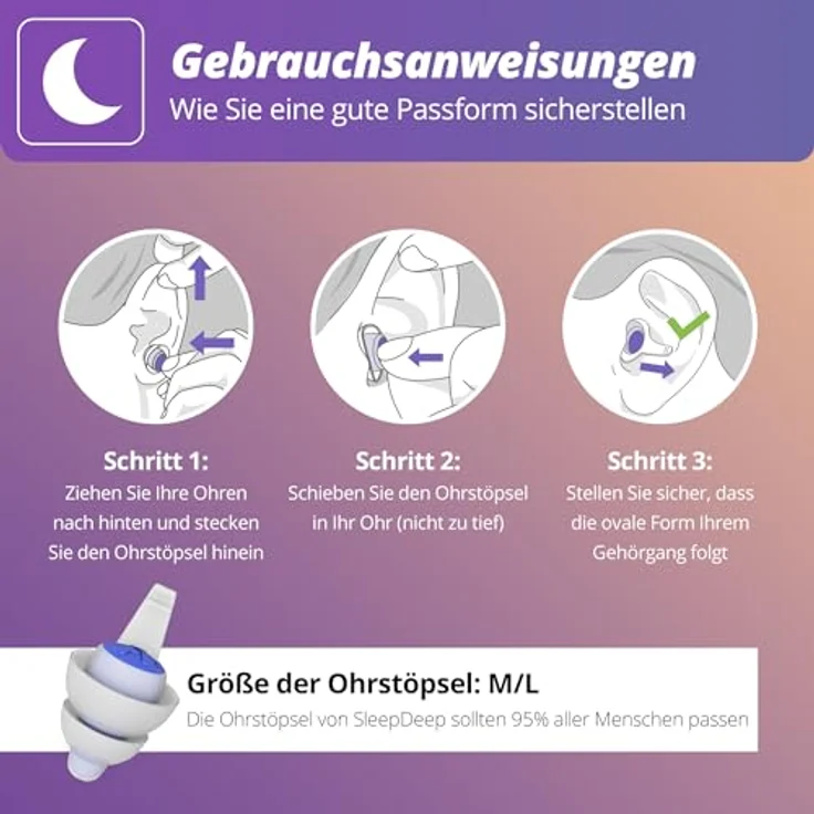 Alpine SleepDeep Weiche Ohrstöpsel zum Schlafen, Größe M/L, 3D-Ovalform und geräuschdämpfender Kern für maximalen Komfort und Dämpfung, Für Seitenschläfer geeignet, Reduzieren Schnarchgeräusche – Bild 5