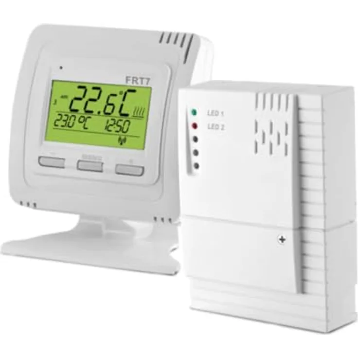 Elektrobock EOB FRT7B2, Programmierbarer Thermostat mit Hintergrundbeleuchtung, Weiß, 6 Temperaturänderungen pro Tag, Reichweite bis 200m