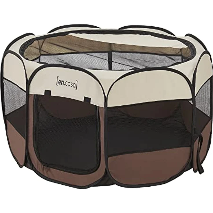 [en.casa] Hundelaufstall Telford 58 x 114 x 114 cm Pop Up Tierlaufstall für Innen- und Außenbereich Welpenlaufstall Hundehütte Braun/Cremefarben - Platzsparender Transport, universell einsetzbar, strapazierfähiges Material – Bild 4