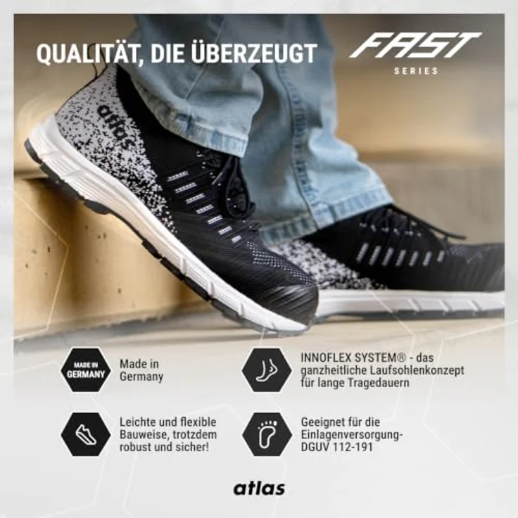 Atlas Sicherheitsschuhe 28200 FAST 12, ultraleichte Arbeitsschuhe mit durchtrittsicherer Sohle, schwarz/weiß – Bild 5