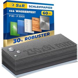 S&R Wasserfestes Schleifpapier Set 60 Stk, Siliziumcarbid-Korn