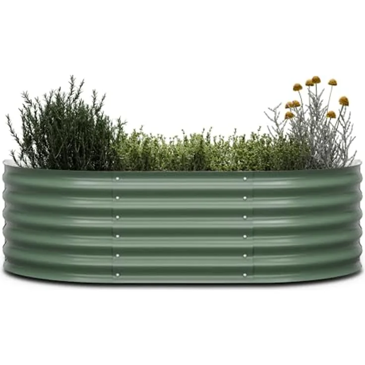 blumfeldt High Grow Extended Hochbeet - Ergonomisches 300-l-Hochbeet aus Rostfreiem Galvalume-Stahl, 150 x 60 x 43 cm, Halbrundes Design für Garten und Terrasse, Rückenschonend und Wetterfest