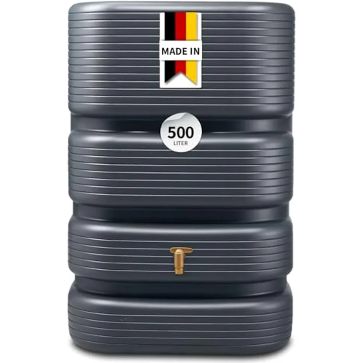4rain Quadro Wandtank 500 Liter, Regentonne in Graphite Grey, schmale Form, witterungsbeständig, aus Recyclingkunststoff, modernes Design