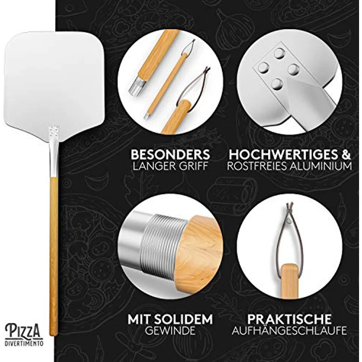 Pizza Divertimento Pizzaschieber Pizzaschaufel aus rostfreiem Aluminium (83 cm)- Praktisches & Robustes Gewinde Pizzaheber mit abgerundeten Kanten – Bild 4