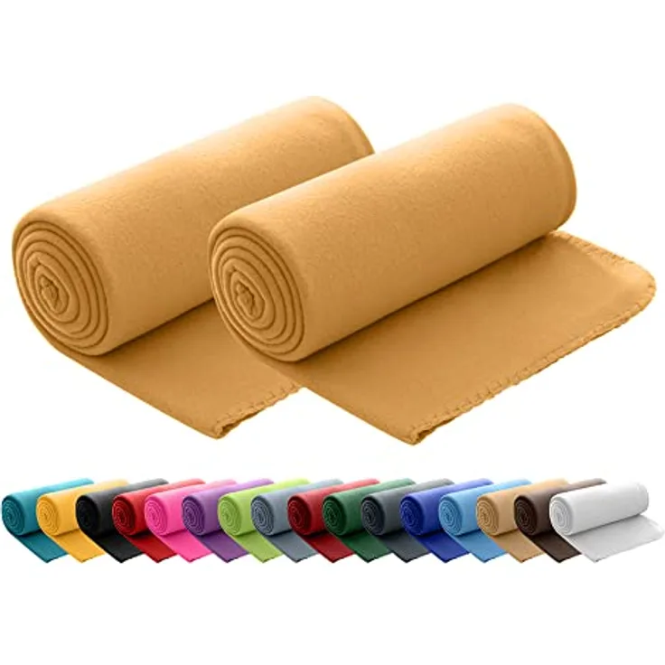 wometo 2er Set Polar Fleecedecke oekoTex 130x160 ca. 400g mit Anti-Pilling und Kettelrand gelb senfgelb