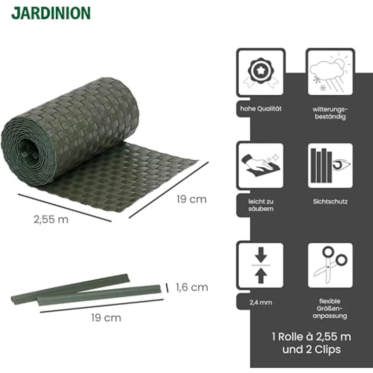 Jardinion Sichtschutzstreifen 250 x 19cm, blickdichter Polyrattan Sichtschutz in Grün, UV-beständig und witterungsresistent – Bild 2