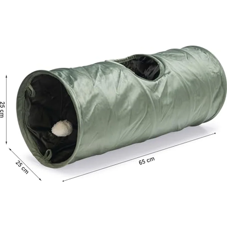 Designed by Lotte Katzentunnel Cylla, Katzenspielzeug mit Metallringen, Grün, 65x25x25 – Bild 2