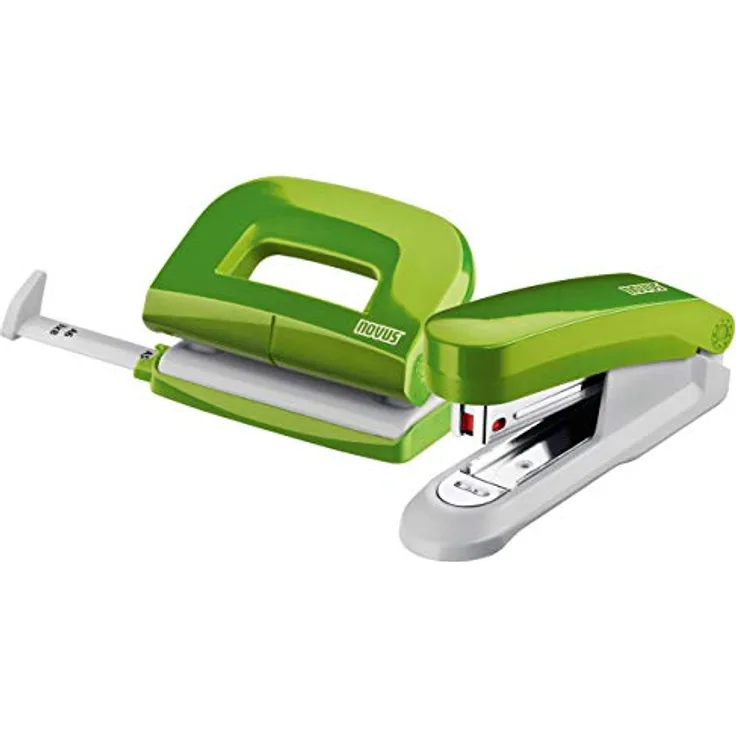 Novus Schreibtisch Set (Heftgerät E 15 mit Locher E 210, inkl. 1000 Heftklammern No. 10) grün