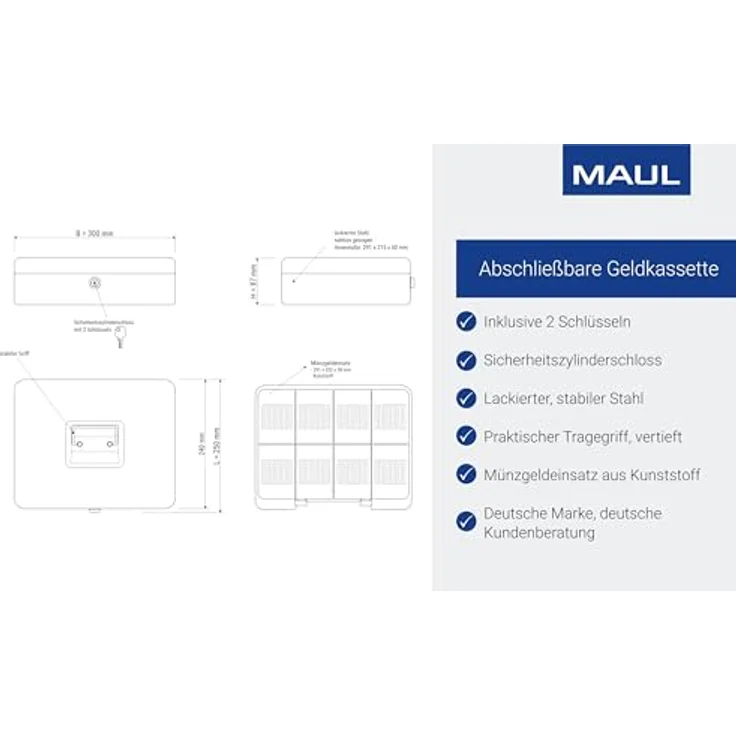Maul Geldkassette 4, Schwarz, Herausnehmbarer Hartgeldeinsatz, 300 x 90 x 245 mm, 5611490, 1 Stück – Bild 4