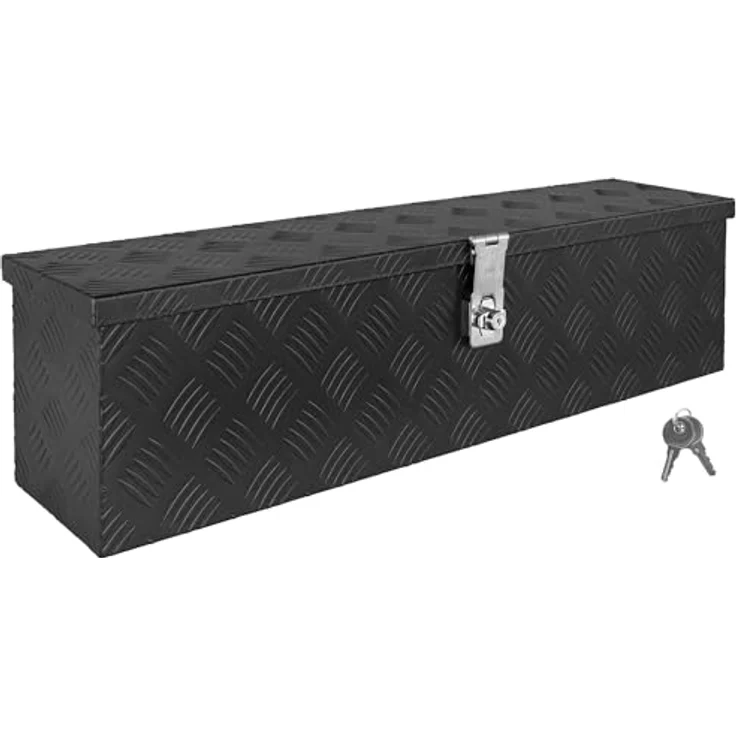 Trucky Deichselbox D035, schwarze Aluminium Werkzeugbox mit abschließendem Deckel, 79 x 21 x 22 cm, wasserdicht und transportabel – Bild 1