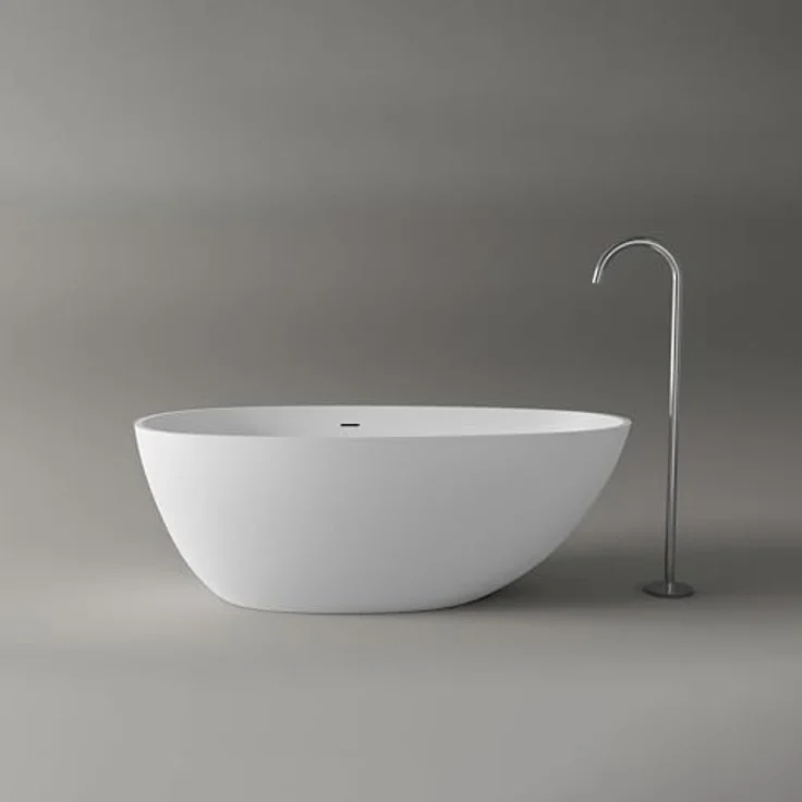 Bernstein Badewanne VELA, freistehende Mineralguss-Badewanne in Weiß matt, 150x76x54 cm mit Pop-up-Verschluss und Überlauf – Bild 2