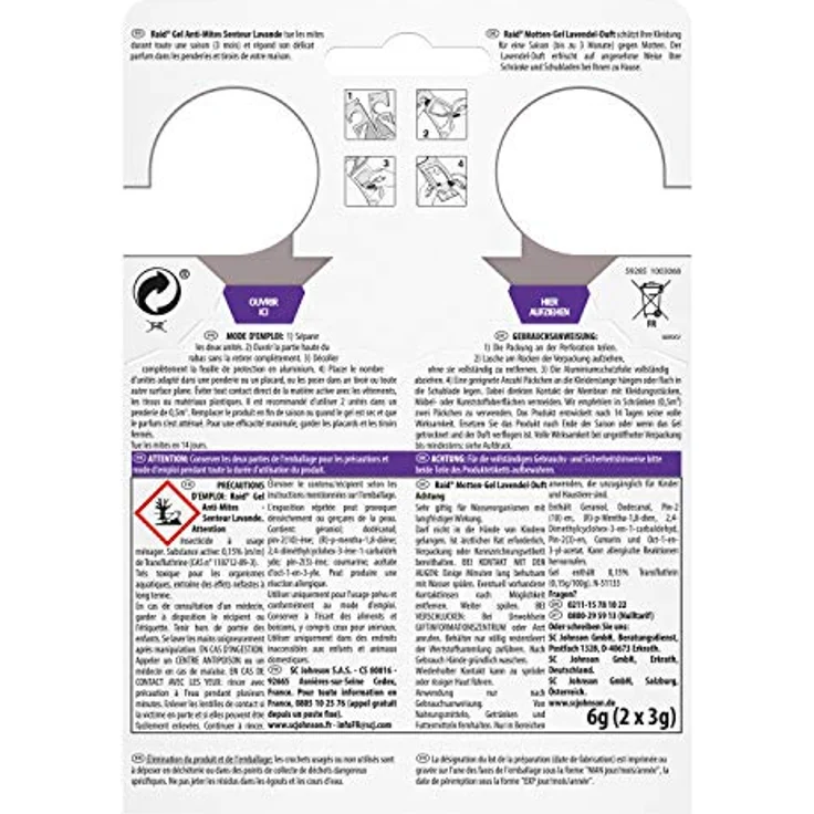 Raid (Paral) Motten-Gel, Mottenschutz für den Kleiderschrank, Mottenfalle mit Lavendel-Duft, 2 Stück (1er Pack ) – Bild 4
