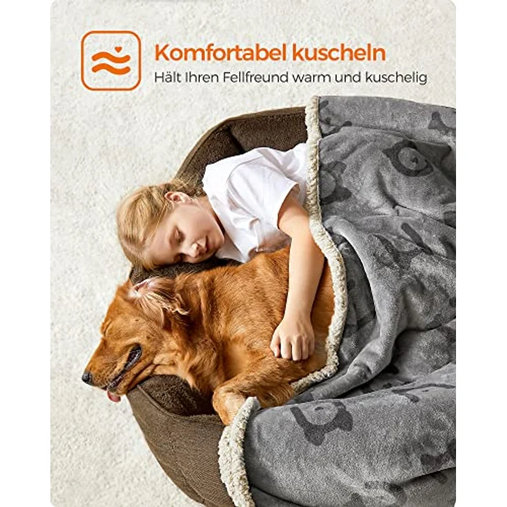 Feandrea wasserdichte Hundedecke, Sherpa Fleece Haustier Decke für große und extra große Hunde, Katzen, 203 x 152 cm, XXL, maschinenwaschbar, beidseitiger Sofabezug-Schutz, grau – Bild 4