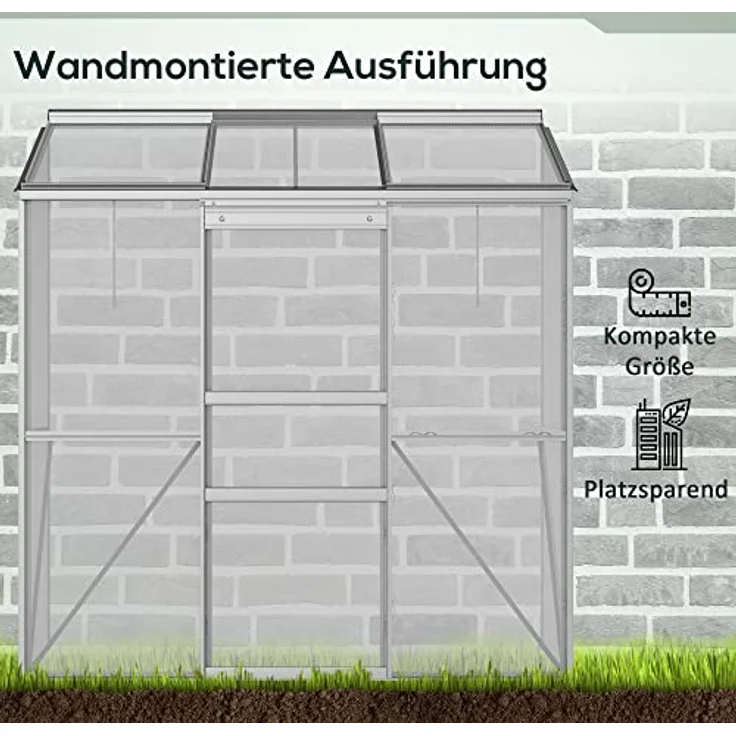 Outsunny Gewächshaus, Treibhaus mit Schiebetür, Aufklappbare Dachfenster, Tomatenhaus, Pflanzenhaus für Garten, aus Polycarbonat und Alu, Silber, 192 x 68 x 196 cm - Preisvergleich – Bild 3
