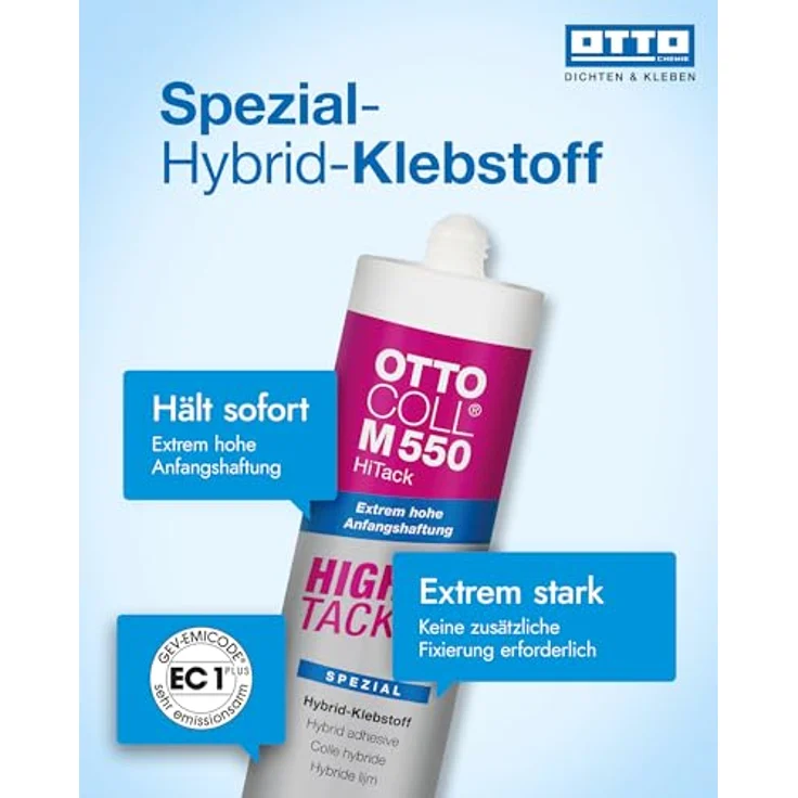 OTTOCOLL M 550 HiTack Hybrid-Klebstoff, 310ml, weiß - Extrem hohe Anfangshaftung, für Holz, Metall, Kunststoff & Naturstein, Innen- und Außenanwendung – Bild 2