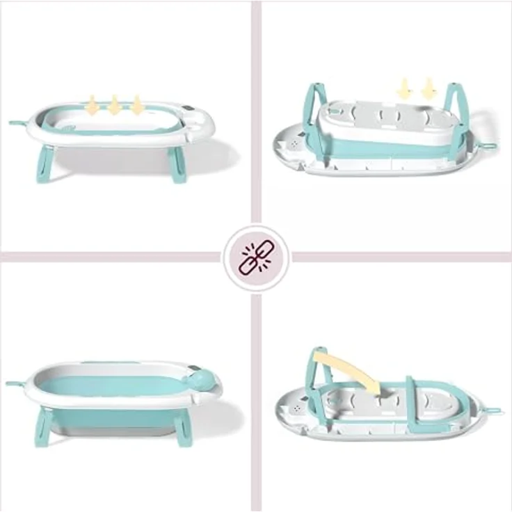Moby-System Faltbare Babybadewanne mit Thermometer und Ständer, ergonomisch, mint – Bild 13