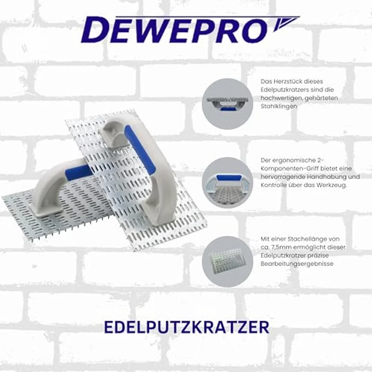 DEWEPRO Profi Edelputzkratzer - Putzkratzer - Raspelbrett für Mineralputz - Abmessung: 250x135mm – Bild 3
