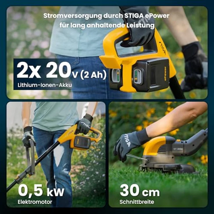 STIGA GARDEN Akku-Rasentrimmer GT 300e, 30 cm Arbeitsbreite Faden, 2-in-1 Schnittsystem, inkl. 2x 2 Ah Akku und Ladegerät – Bild 3