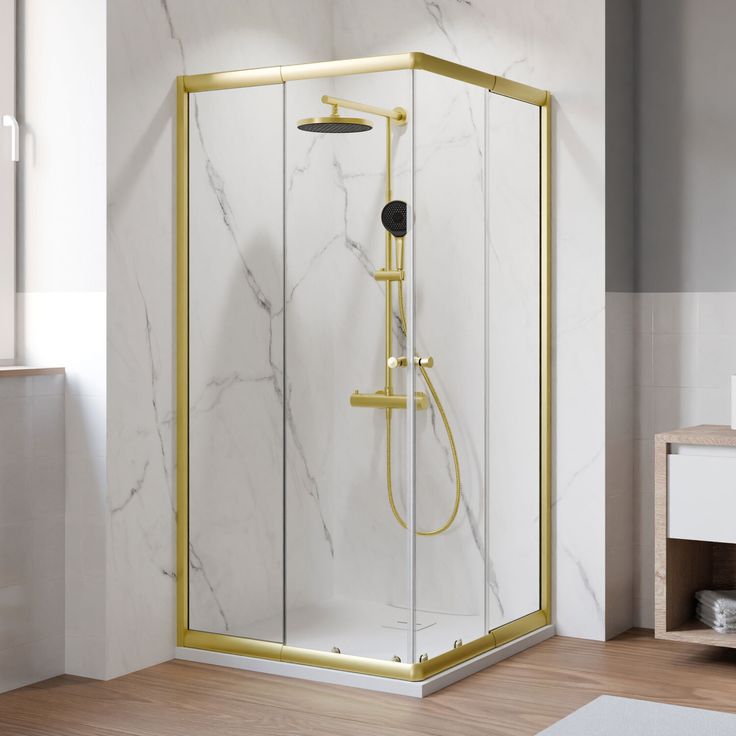 Breuer Eckeinstieg 'Ektos' mit Schiebetür, goldfarben, 4 mm Sicherheitsglas, variable Schenkelmaße, hohe Dichtigkeit