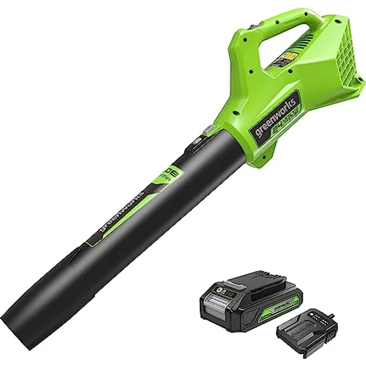 Greenworks G24ABII Axial Akku Laubbläser, 145 km/h, 9,08 m³/min, 24V 2Ah Akku & Ladegerät, 3 Jahre Garantie