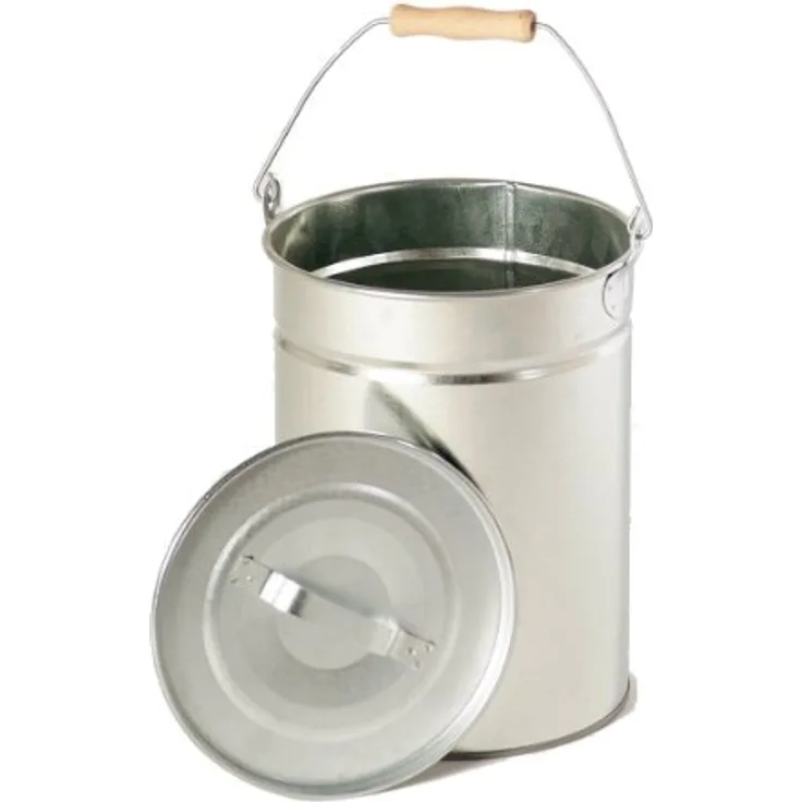 FIREFIX 2088 Mehrzweckeimer-Inhalt ca. 14 Liter-mit Deckel und Holzgriff, Stahlblech verzinkt, 250 x 300 mm (øxH), Silber