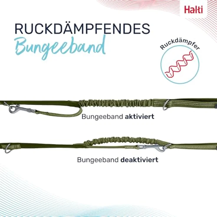Company of Animals HALTI Anatomy Multifunktionsleine – Doppelführleine mit Ruckdämpfer, reflektierend, für Welpen (Größe L, Grün) – Bild 3