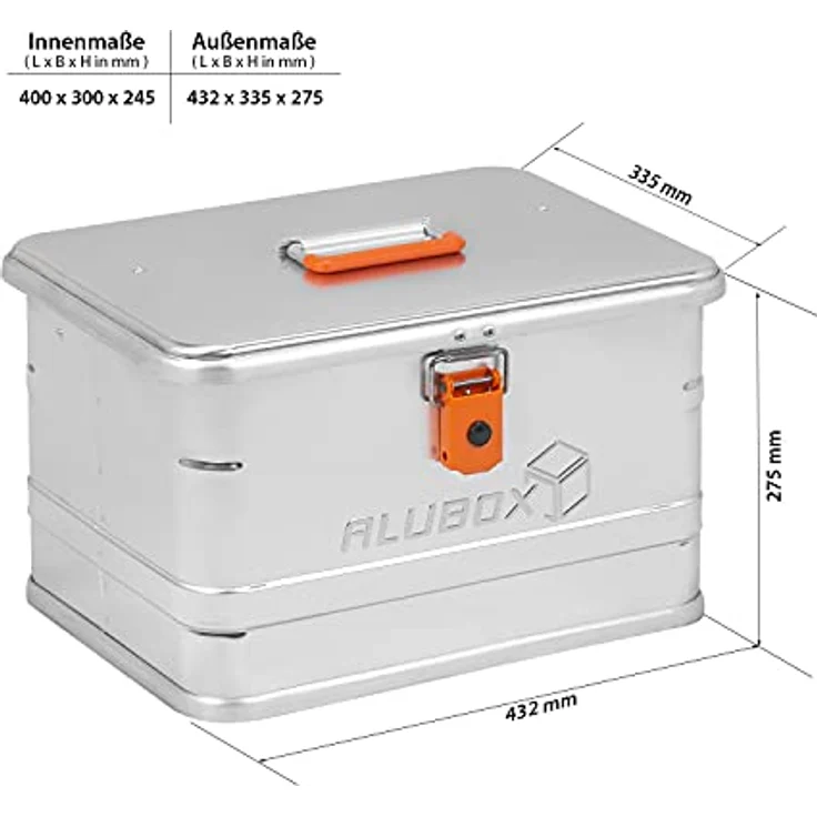 Alubox Alubox® Aluminiumbox 29 Liter, Transportbox aus 1 mm Aluminium, staub/spritzwassergeschützt, 43 x 34 x 27 cm – Bild 2