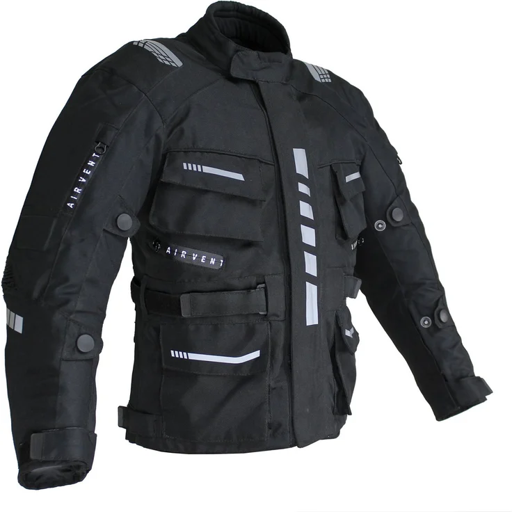 Alpha Speeds Motorradjacke Kinder Textil Jacke Biker wasserdicht mit Protektoren: All Season, Schwarz – Bild 1