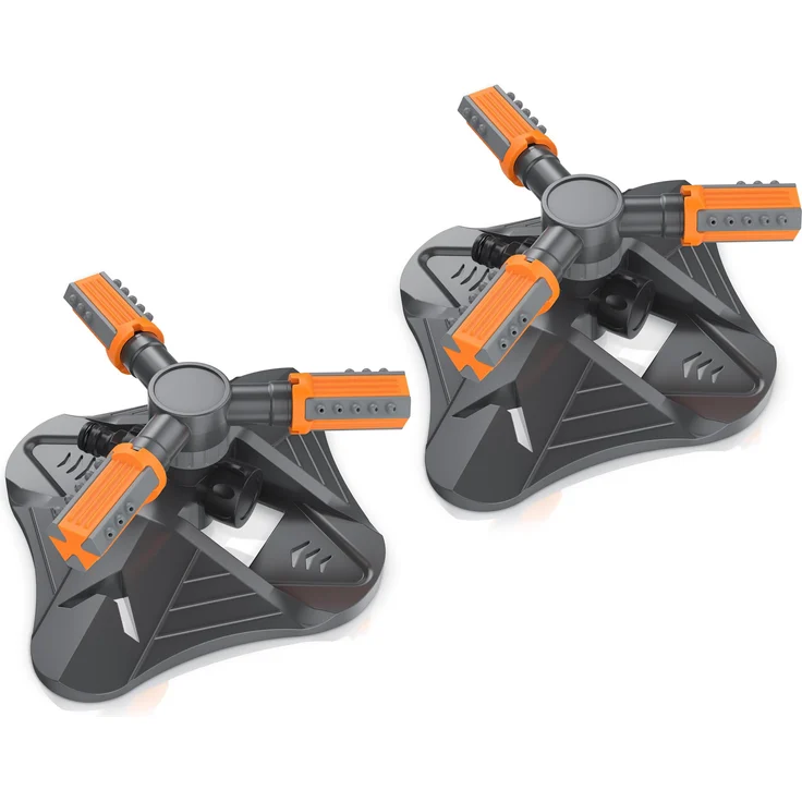 Brandson 360° Rasensprenger, 2x Kreisregner mit 3 Arm Sprühkopf, sprühmuster einstellbar, Gardena kompatibel
