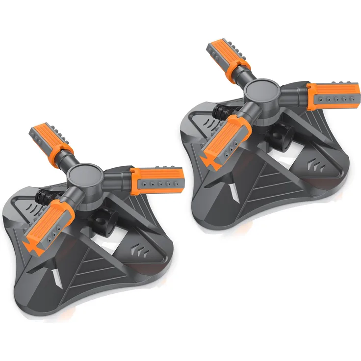 Brandson 360° Rasensprenger, 2x Kreisregner mit 3 Arm Sprühkopf, sprühmuster einstellbar, Gardena kompatibel