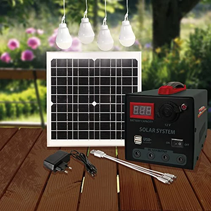 MAUK Solar-Panel 15W mit Powerpack 40W, USB und 12-V-Anschluss, inkl. 4 LED-Birnen und Netzteil – Bild 2