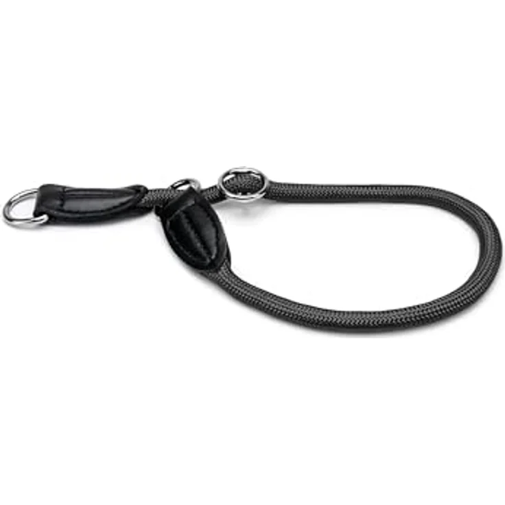 lionto Hundehalsband aus strapazierfähigem Nylon, Länge 55 cm, 1 cm dick, Zugstopp Halsband, Lederimitat mit Metallring, stufenlos verstellbar, schwarz – Bild 1