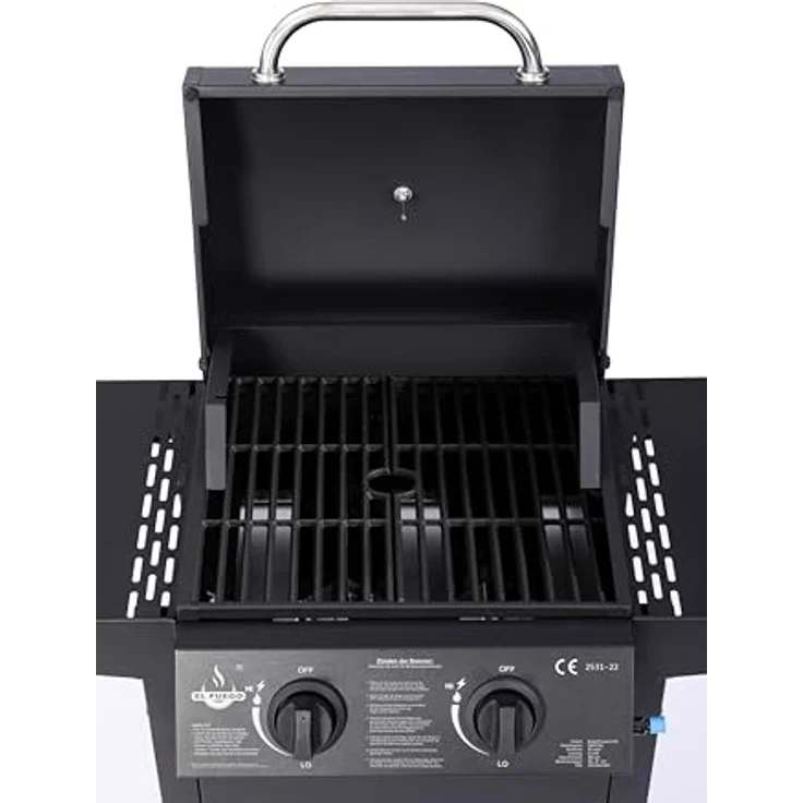 El Fuego Gasgrill "San Jose 2 Brenner" mit Gusseisen Grillrost und Thermometer, schwarz – Bild 4