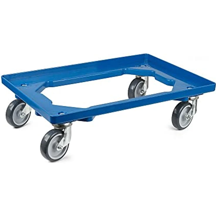 PROREGAL Transportroller Set 2x mit Gummirädern, blau, HxBxT 15x60,7x40,7cm, offen, 2 Lenkrollen & 2 Bremsrollen – Bild 1