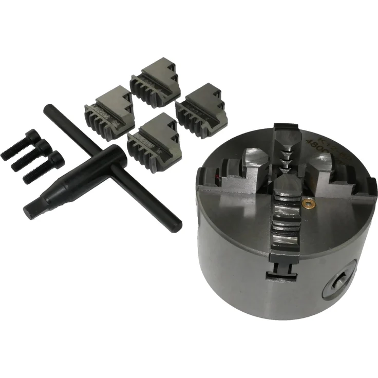 Rotwerk 4-Backenfutter zentrisch spannend 8 cm, für quadratische und runde Teile, inkl. gehärteter Spannbacken und Backenfutterschlüssel