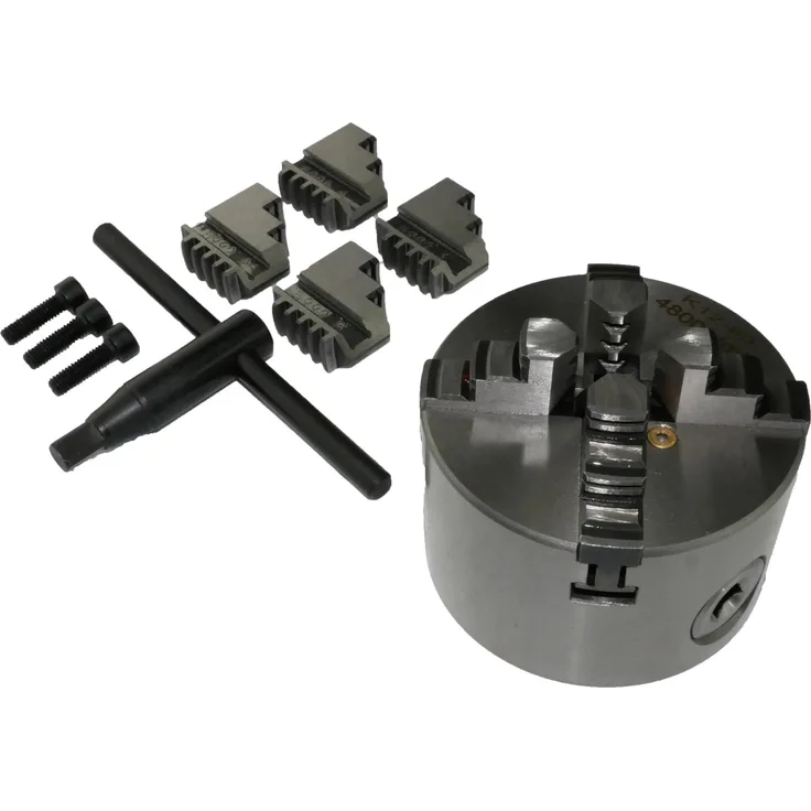 Rotwerk 4-Backenfutter zentrisch spannend 8 cm, für quadratische und runde Teile, inkl. gehärteter Spannbacken und Backenfutterschlüssel