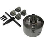 Rotwerk 4-Backenfutter zentrisch spannend 8 cm, für quadratische und runde Teile, inkl. gehärteter Spannbacken und Backenfutterschlüssel