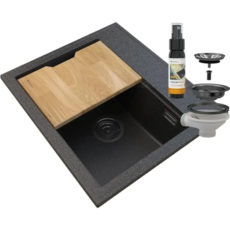 Granitan Granitspüle FOXAL Küchenspüle, Granit Unterbauspüle, Komplettes Küchenset, 55,5 x 46,5 cm, Temperaturwechselbeständig, Farbe: variabel