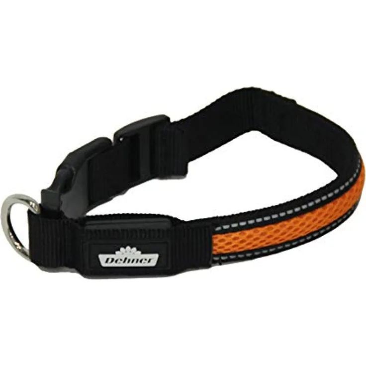 Dehner LED-Hundehalsband Flash Collar, Länge 41 cm, Höhe 2,5 cm, Mesh-Stoff, schwarz/orange