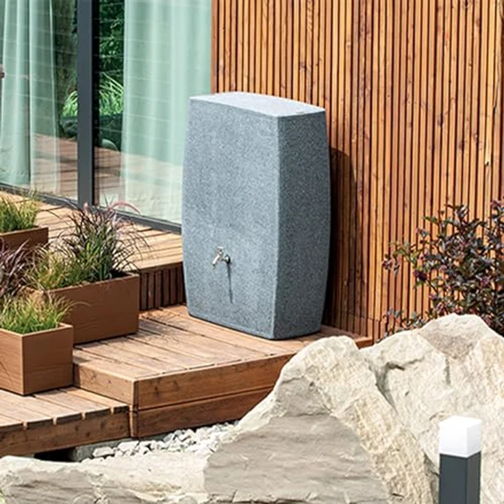 Arves Regenspeicher Boxy, 270 l Regentonne in Granitkörnung mit kindersicherem Deckel und ¾“ Gewinde – Bild 4