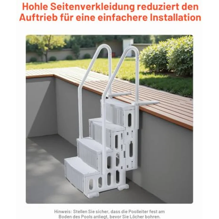 VEVOR Poolleiter U12, 4 Stufen, 180 kg Tragkraft, grau, für 48-54 Zoll große Einbau- und oberirdische Pools mit rutschfesten Stufen und Doppelhandlauf – Bild 4