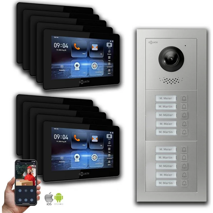 Goliath Intercom GL-IPH005 IP Video Türsprechanlage, 7 Zoll Farb-Touchscreen, 10 Familienhäuser, Sicherheitsfunktionen, Silber